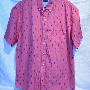 Izod Pink Short-Sleeve Button-Down Shirt with Blue Pineapple Print